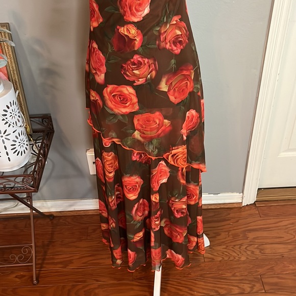 Rose Print Mesh Layered Maxi Dress with Adjustable Straps/ Size Small - Picture 8 of 9